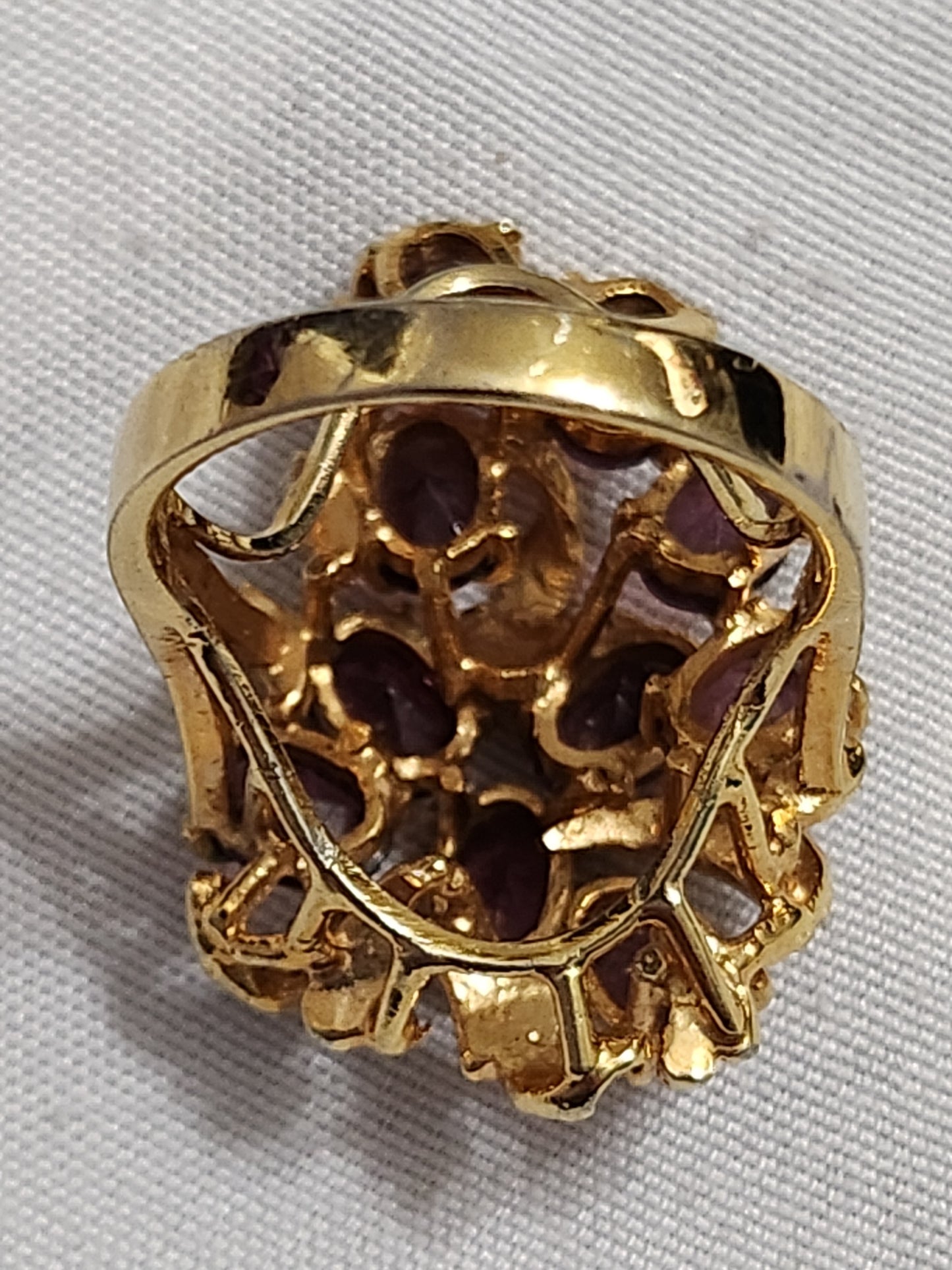 Vintage Gold Tone Purple Amethyst Cluster Cocktail Ring Size 6.25 Statement