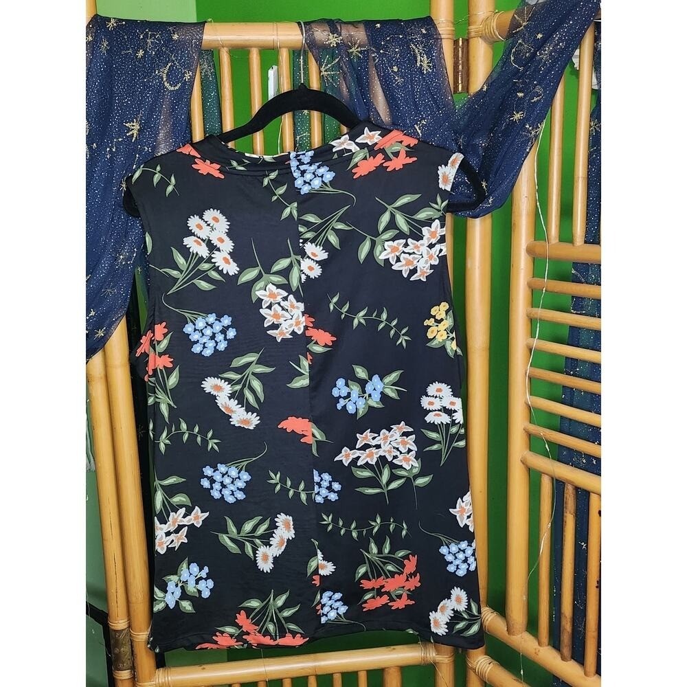 Harve Benard Black Floral Twist Knot Neck Sleeveless Blouse Women's Size XL