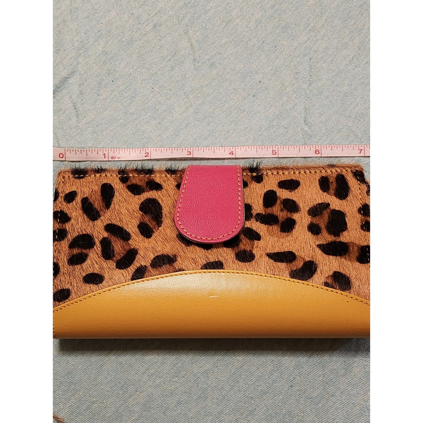 NWT Mari Hair-on-Hide Leopard Print Wallet Multicolor Leather Bifold Clutch