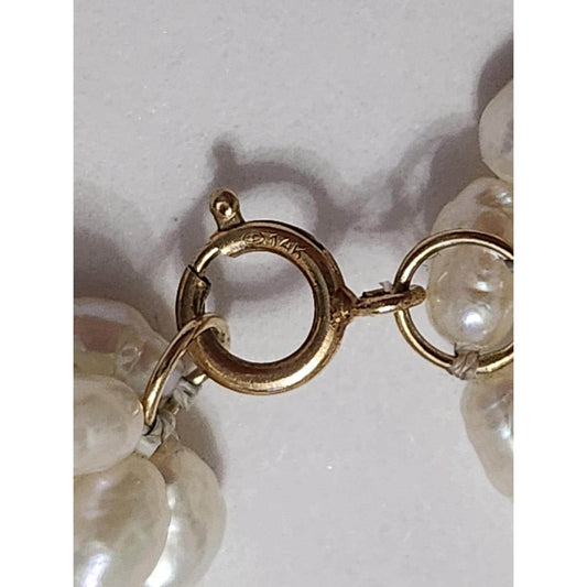14K Gold Freshwater Pearl Jewelry Set 5-Strand Necklace Bracelet Earrings White