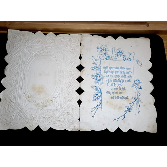 Antique Victorian Valentine Card Die Cut Lace Cherub Bird Gilded Ephemera Poem