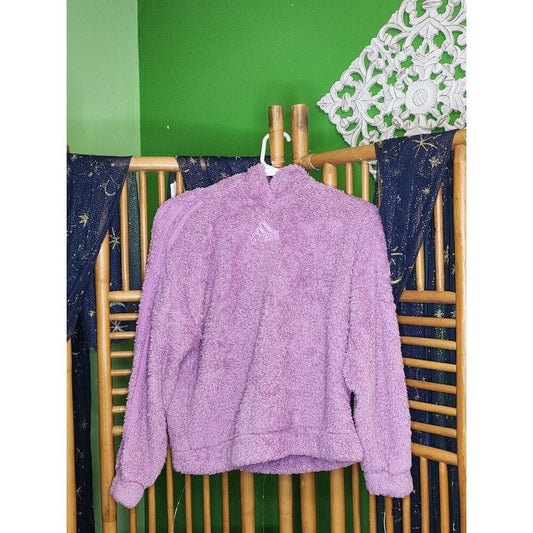 Adidas Girls Youth XL Purple Fuzzy Fleece Pullover Sweater 3 Stripe Logo New