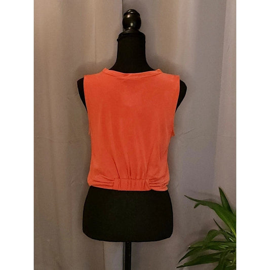 Lush Burnt Orange Twist Front Crop Tank Top Knot Hem Summer Festival