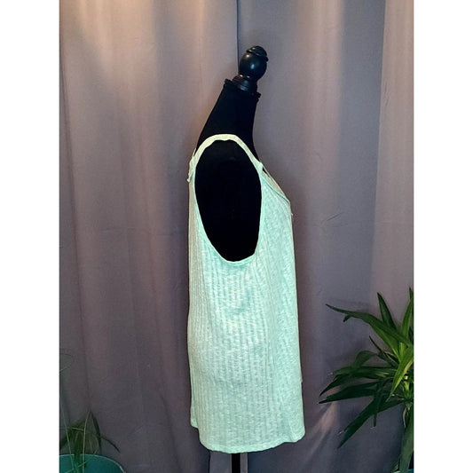Hapti Tank Top Mint Green Ribbed Knit V-Neck Racerback Sleeveless Boho Shirt M