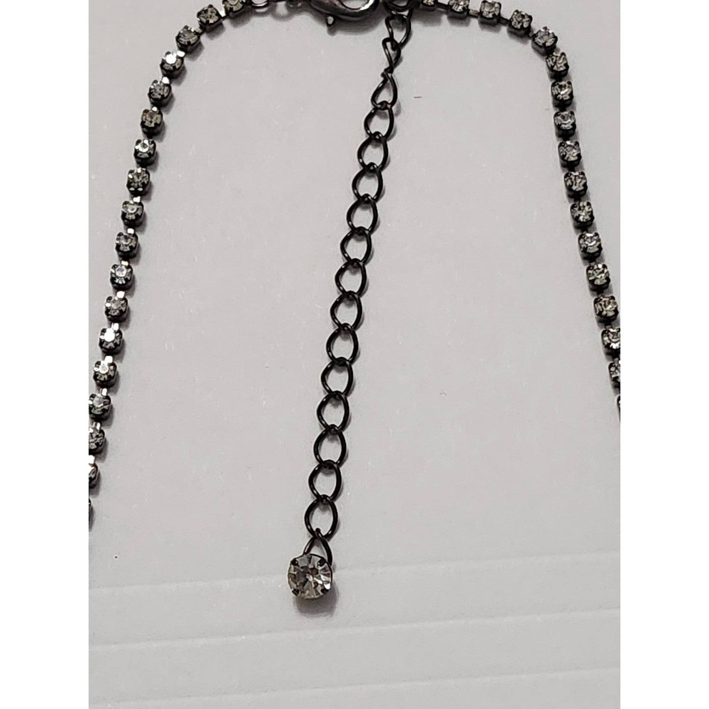 Gunmetal Black and Clear Rhinestone V-Shape Bib Statement Necklace Evening Wear