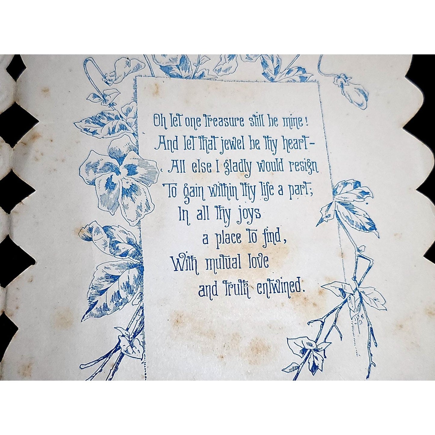 Antique Victorian Valentine Card Die Cut Lace Cherub Bird Gilded Ephemera Poem