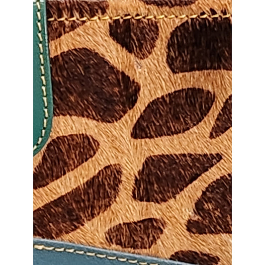 NWT Mari Giraffe Cowhide Print Wallet Teal Leather Rainbow Interior Long Clutch