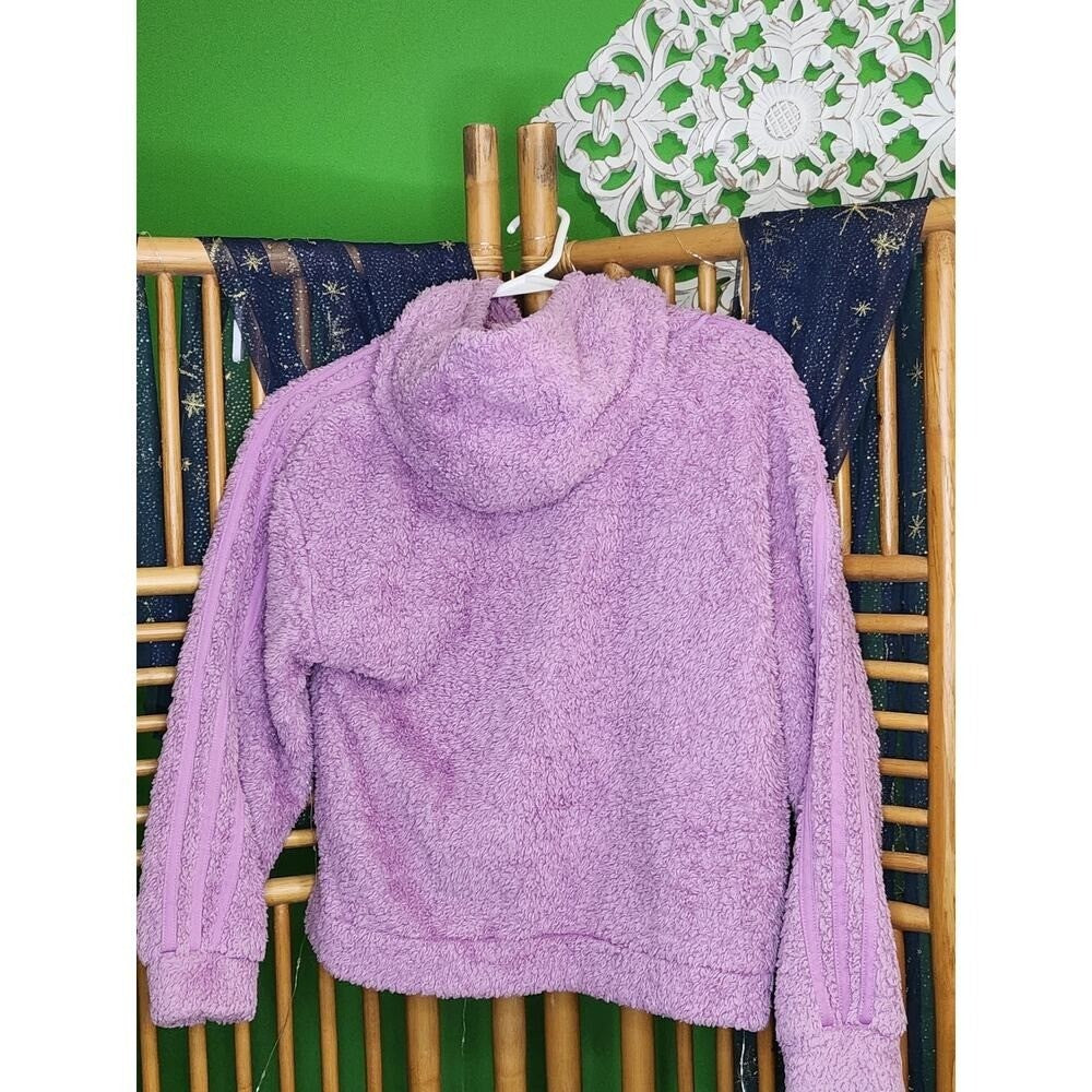 Adidas Girls Youth XL Purple Fuzzy Fleece Pullover Sweater 3 Stripe Logo New