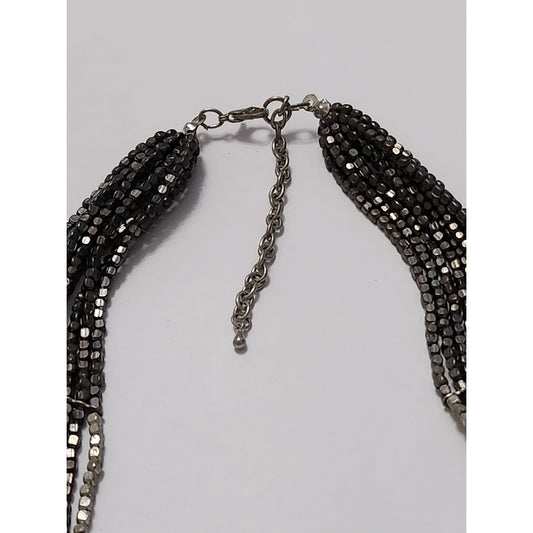 Chico's Multi Strand Beaded Bib Necklace Gunmetal Silver Tone Statement Chunky