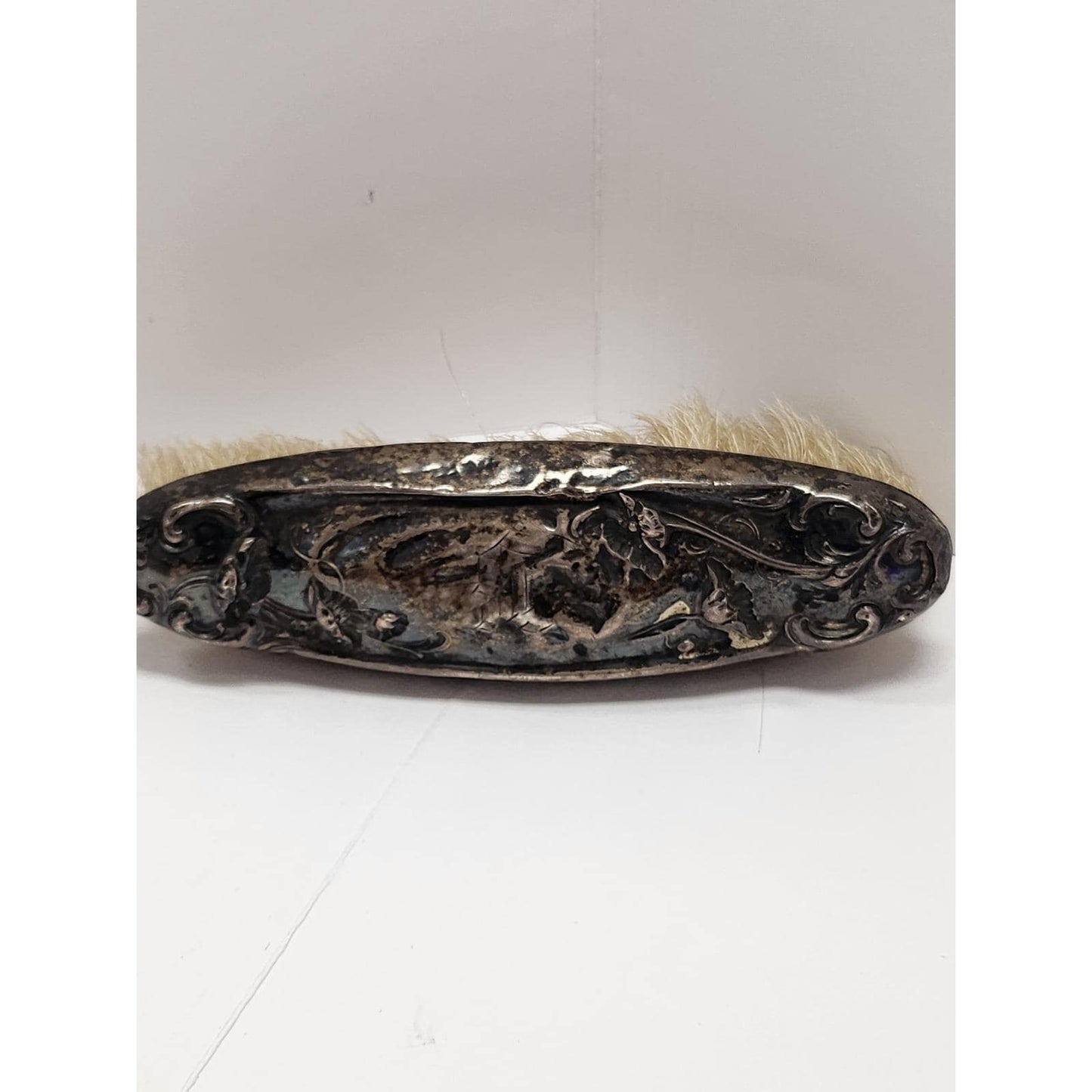 Antique Ornate Silver Tone Repousse Monogrammed Clothes Brush Victorian Style