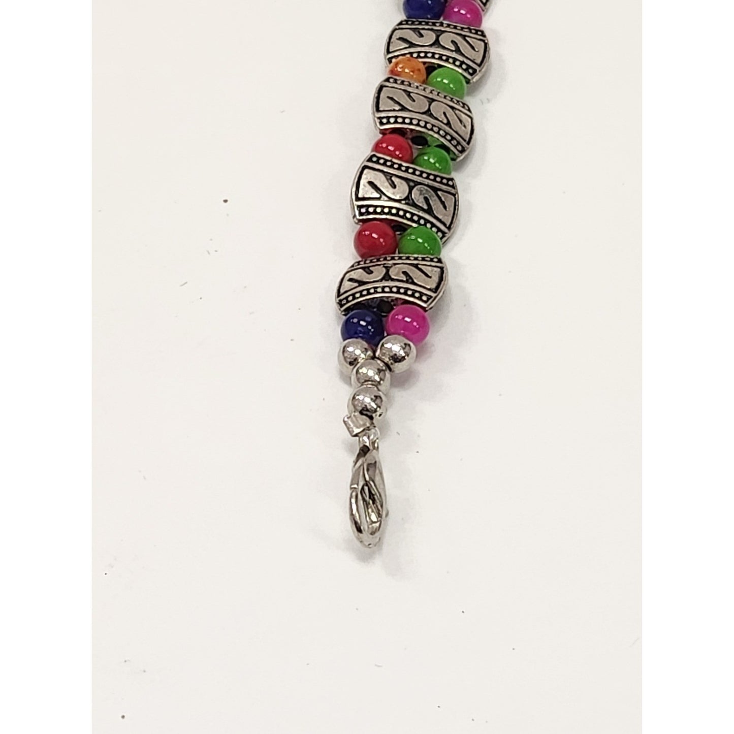 Boho Multi Color Beaded Bracelet Silver Tone Etched Spacers Adjustable Lobster