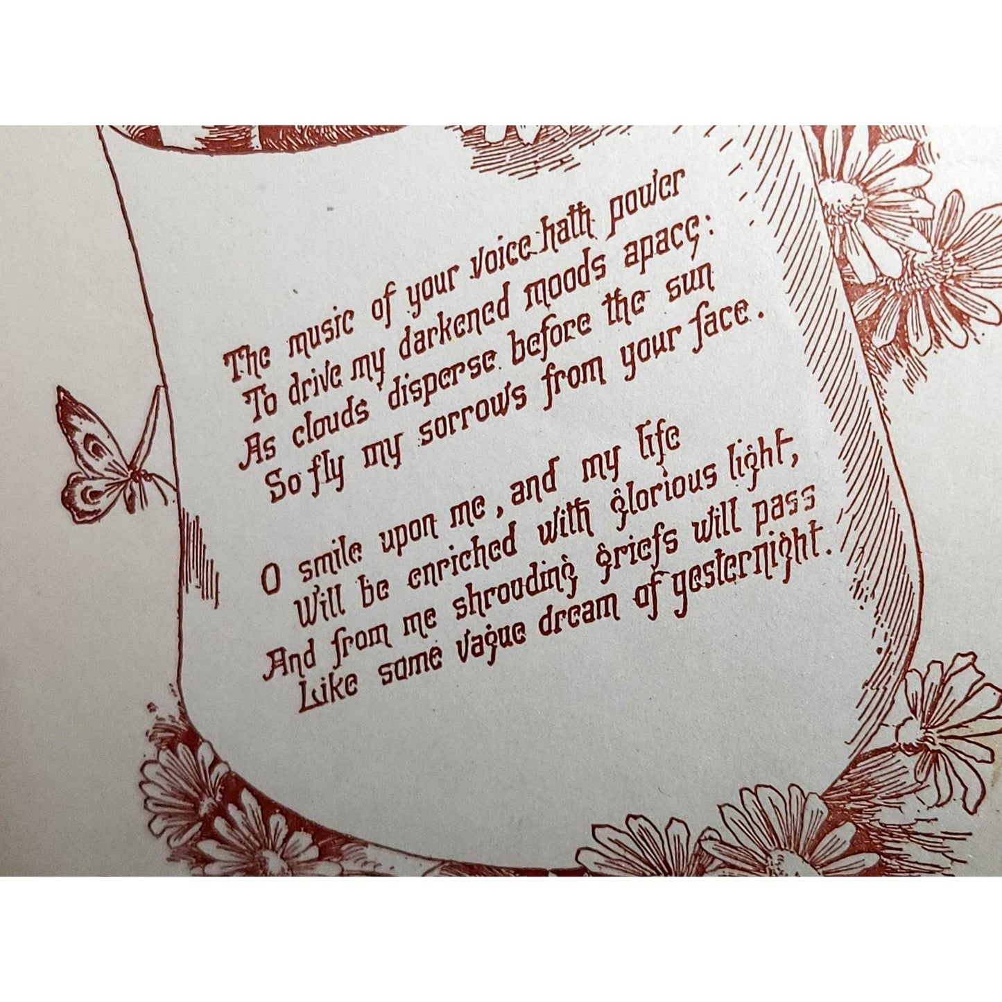 Antique Victorian Die Cut Greeting Card Embossed Gold Couple Romantic Poetry