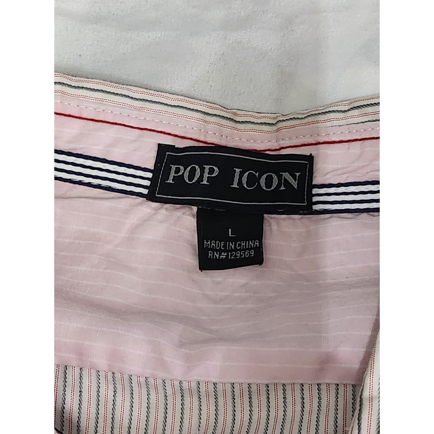 Pop Icon Mens Large Long Sleeve Striped Button Down Shirt White Navy Red Stripe