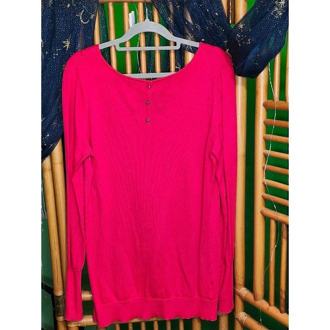 Ann Taylor LOFT Womens Bright Pink Knit Long Sleeve Sweater Back Buttons
