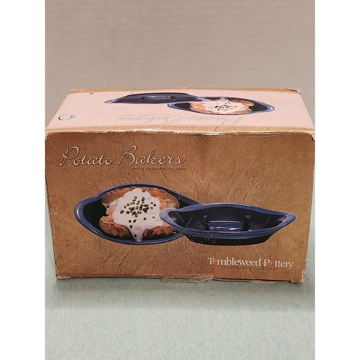 Tumbleweed Pottery Stoneware Potato Bakers Set 2 Cobalt Blue Glaze Spiked Dish