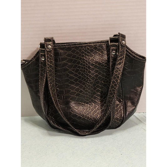 Rosetti Black Faux Snakeskin Shoulder Bag Organizer Purse Contrast Stitching