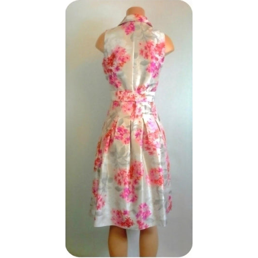 Vintage Jessica Howard Pink Floral Silver Wrap A-Line Midi Dress Size 14