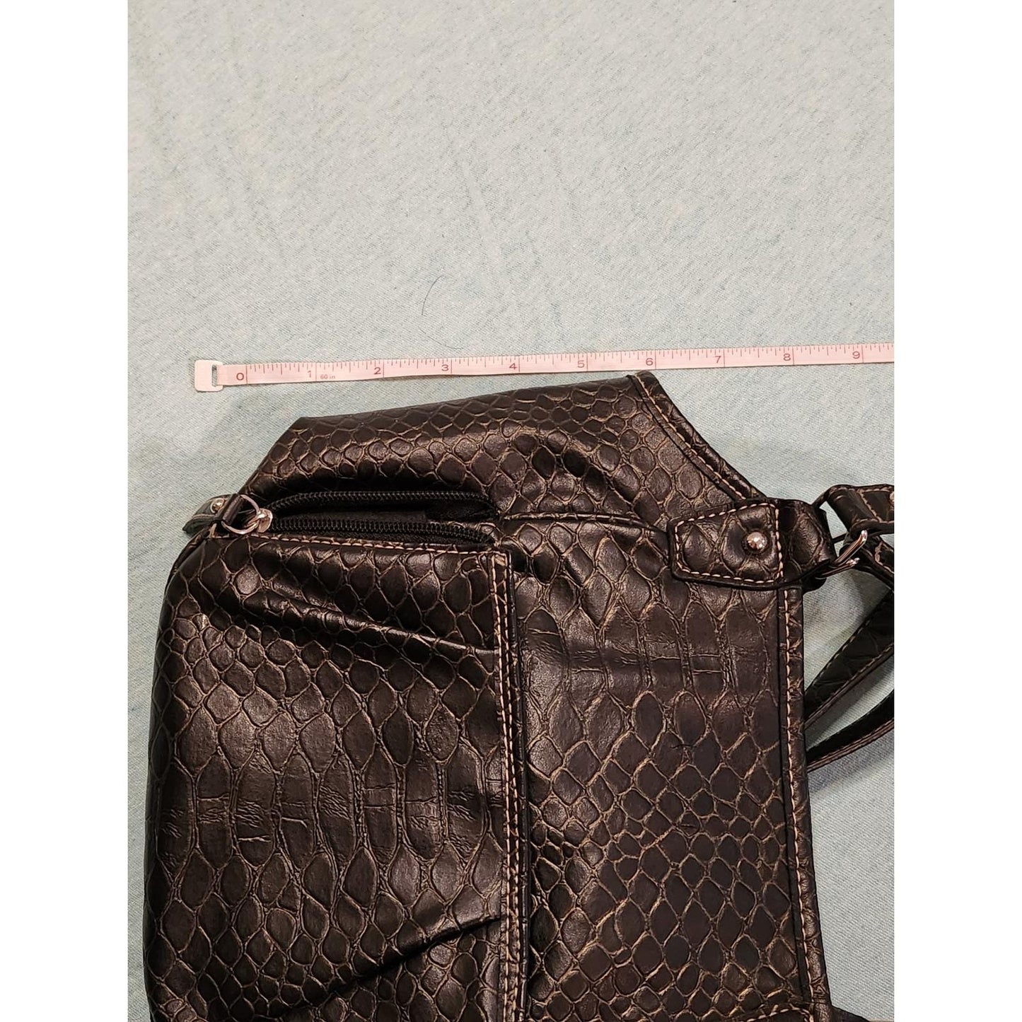 Rosetti Black Faux Snakeskin Shoulder Bag Organizer Purse Contrast Stitching