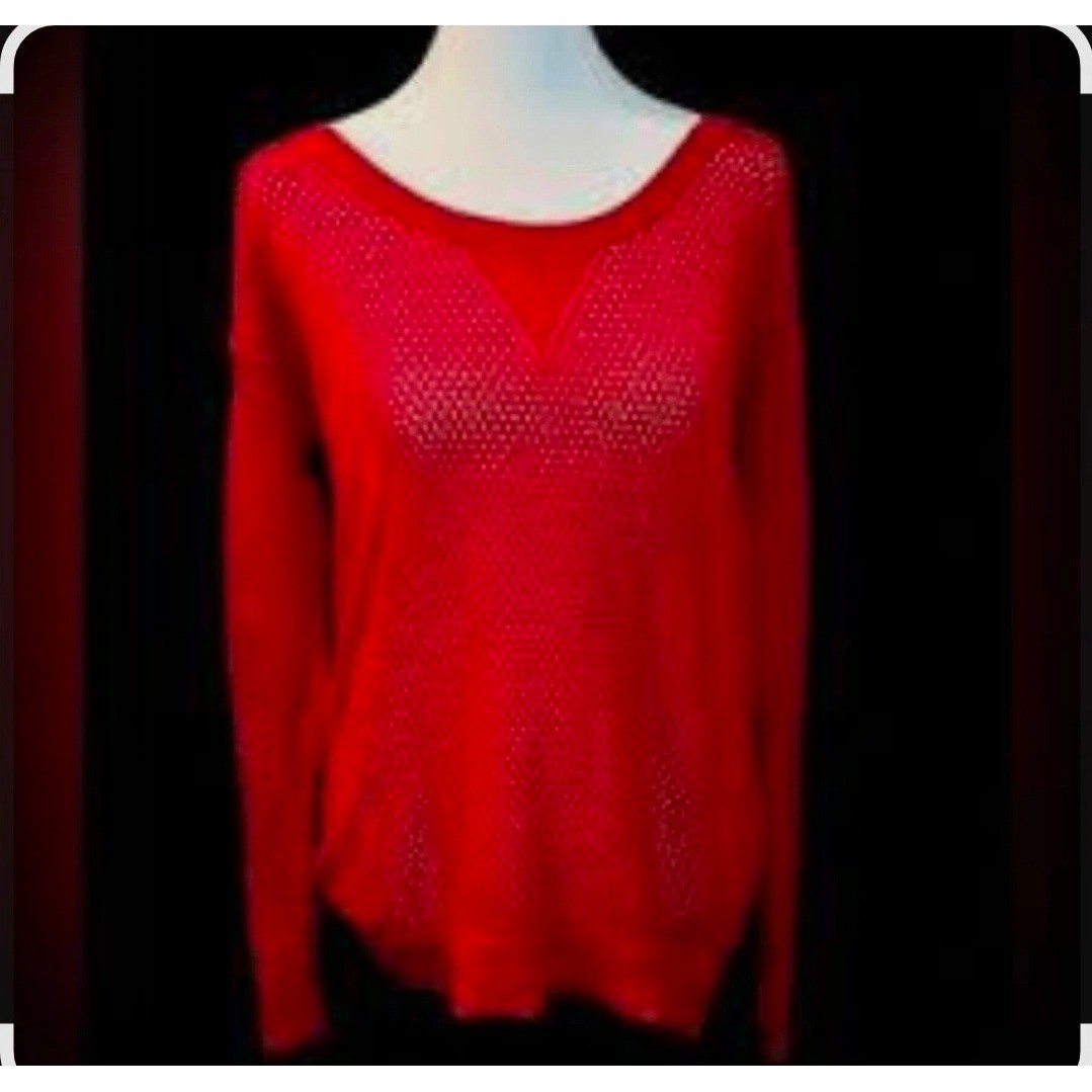 American Eagle Outfitters Red Open Knit Sheer Mesh Sweater Long Sleeve