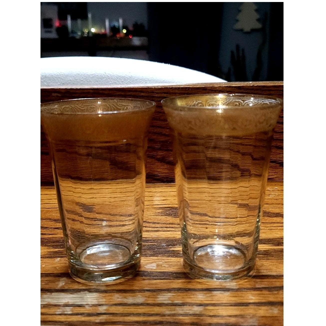 VTG Mid Century Gold Encrusted Juice Glass Set 4 Pink Clear Optic Glass MCM MCM
