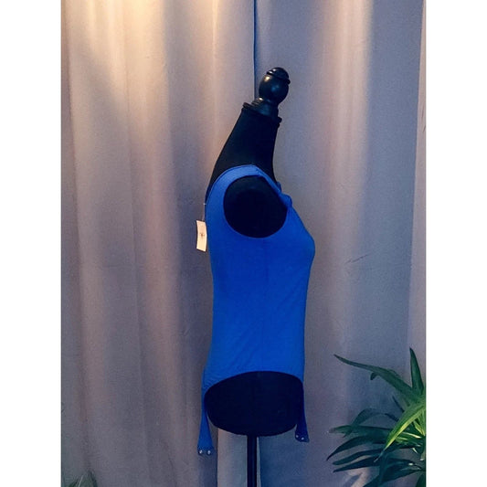 Lush Bodysuit Blue Knot Strap V-Neck Sleeveless Leotard Top Royal Cobalt