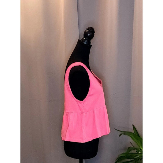 Abound Womens Pink Peplum Tank Top V-Neck Ruffle Babydoll Sleeveless Shirt