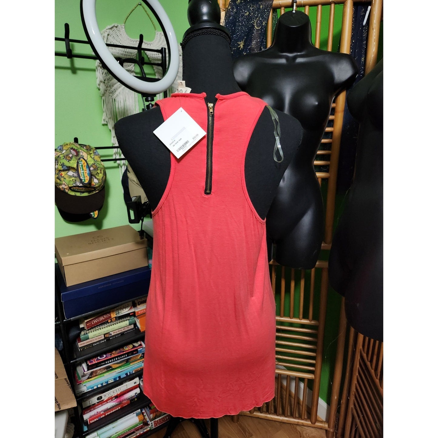 POL Womens Coral Pink Zipper Pocket Racerback Tank Top NWT