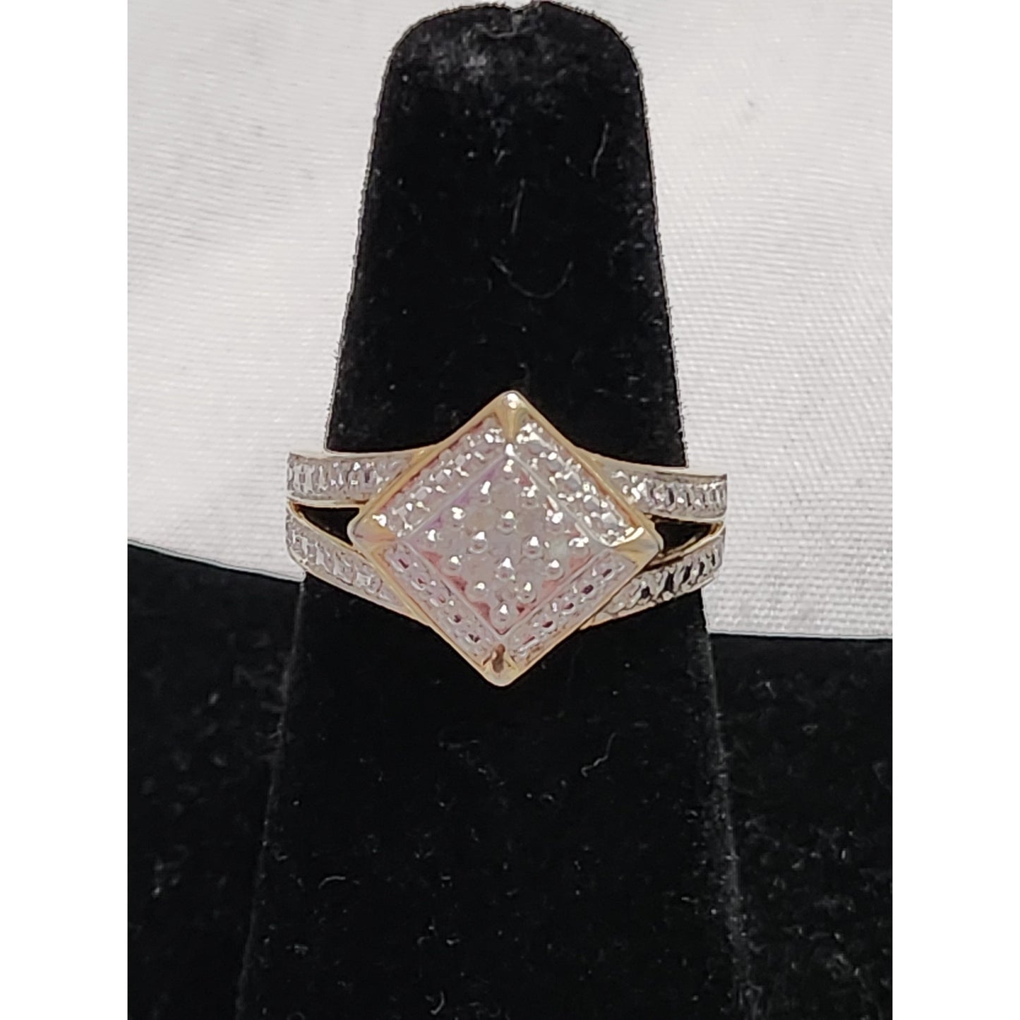 925 Gold Over Silver Diamond Accent Kite Cluster Split Shank Ring Size 6.25