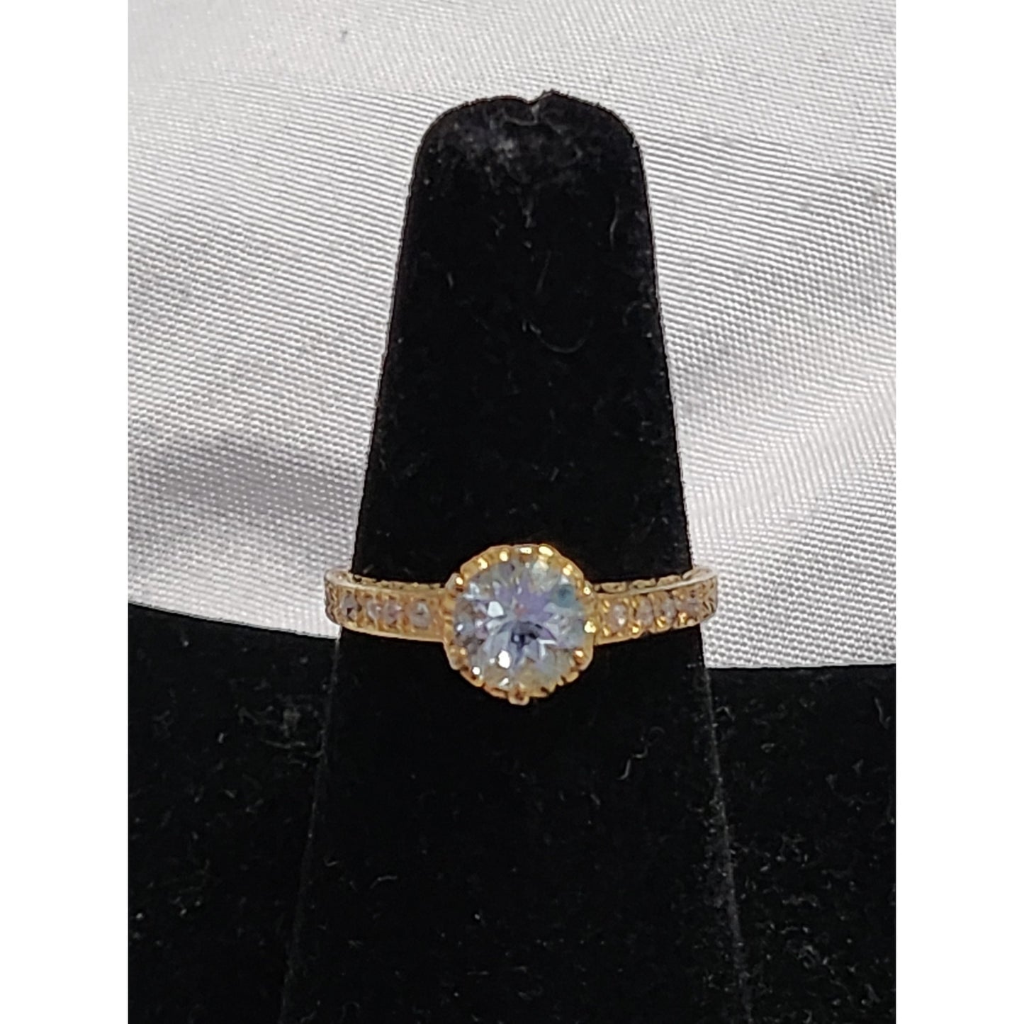 Vintage Style 925 Sterling Silver Gold Vermeil Blue Topaz Filigree Ring Size 6.5
