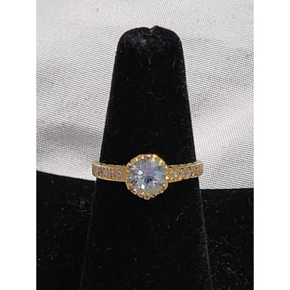 Vintage Style 925 Sterling Silver Gold Vermeil Blue Topaz Filigree Ring Size 6.5