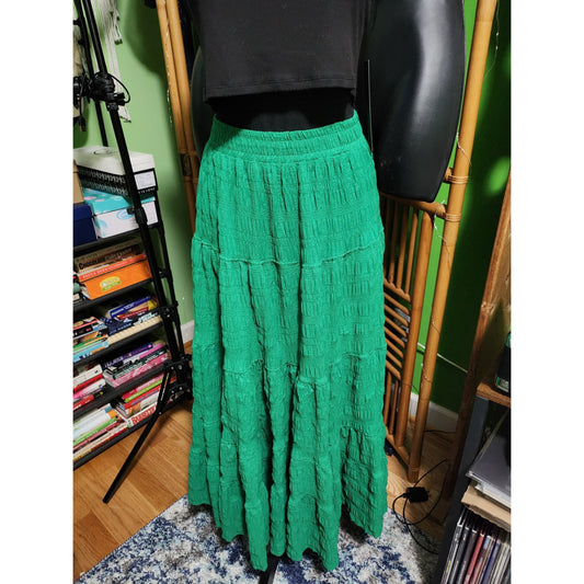 Davi & Dani Sage Green Flowy Midi Skirt Ruffle Hem Cottagecore Boho Tiered Large