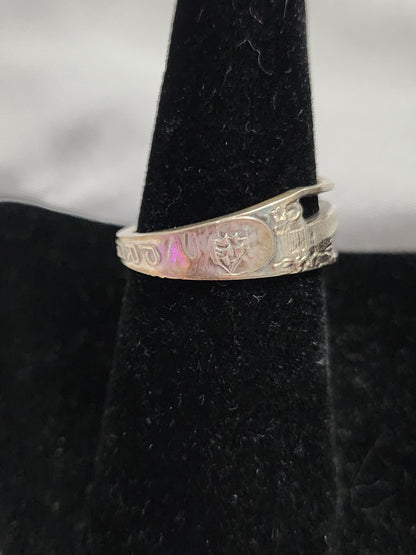 Vintage Sterling Silver Lighthouse Souvenir Spoon Ring Hebrew Judaica Size 7.5