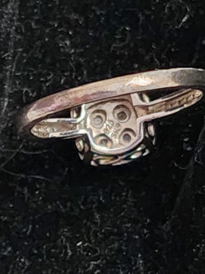 SK9 Sterling Silver 925 Cushion Halo Cluster Ring Size 7 White Stone Accent
