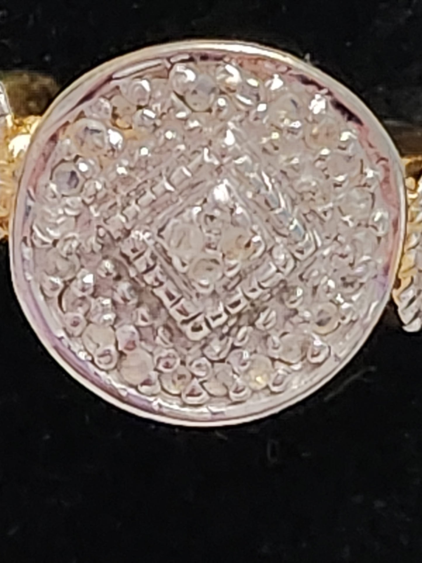 Gold Plated 925 Sterling Silver Pave Circle Triangle Three Stone Ring Size 7.5