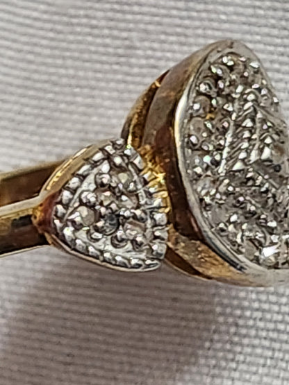 Gold Plated 925 Sterling Silver Pave Circle Triangle Three Stone Ring Size 7.5