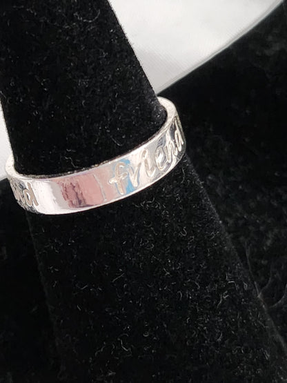Sterling Silver Friend Script Band Ring 925 Thailand Size 7.75 Bestie Gift