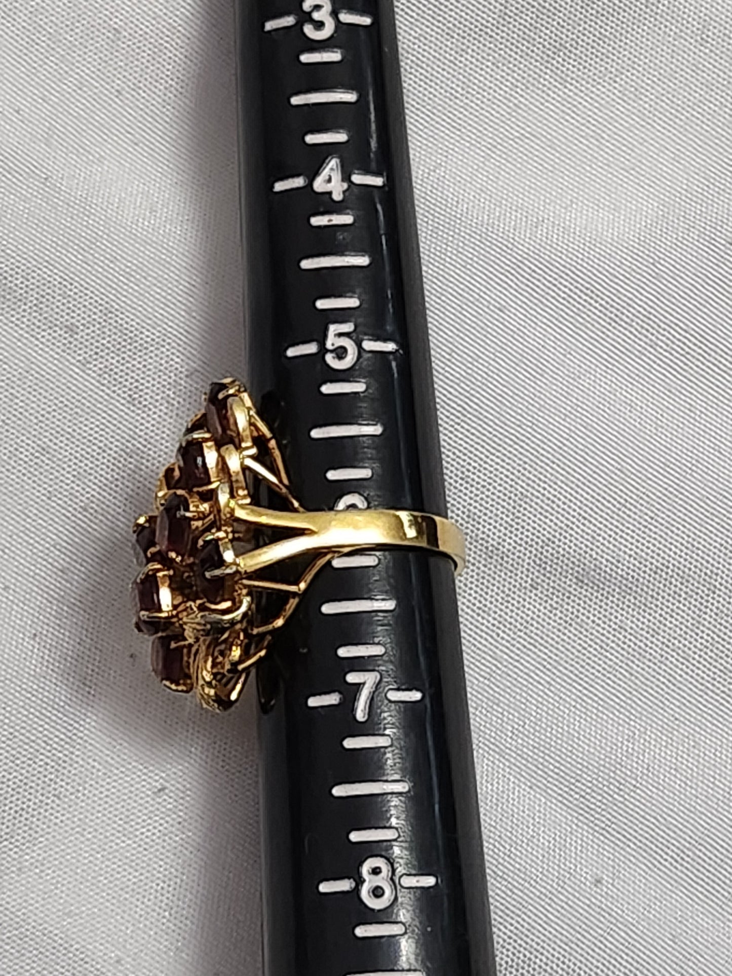 Vintage Gold Tone Purple Amethyst Cluster Cocktail Ring Size 6.25 Statement