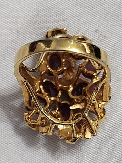 Vintage Gold Tone Purple Amethyst Cluster Cocktail Ring Size 6.25 Statement