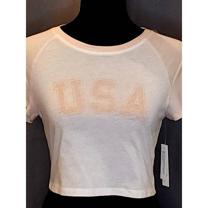 Abound Crop T-Shirt White USA Graphic Raglan Patriotic 4th of July Summer New