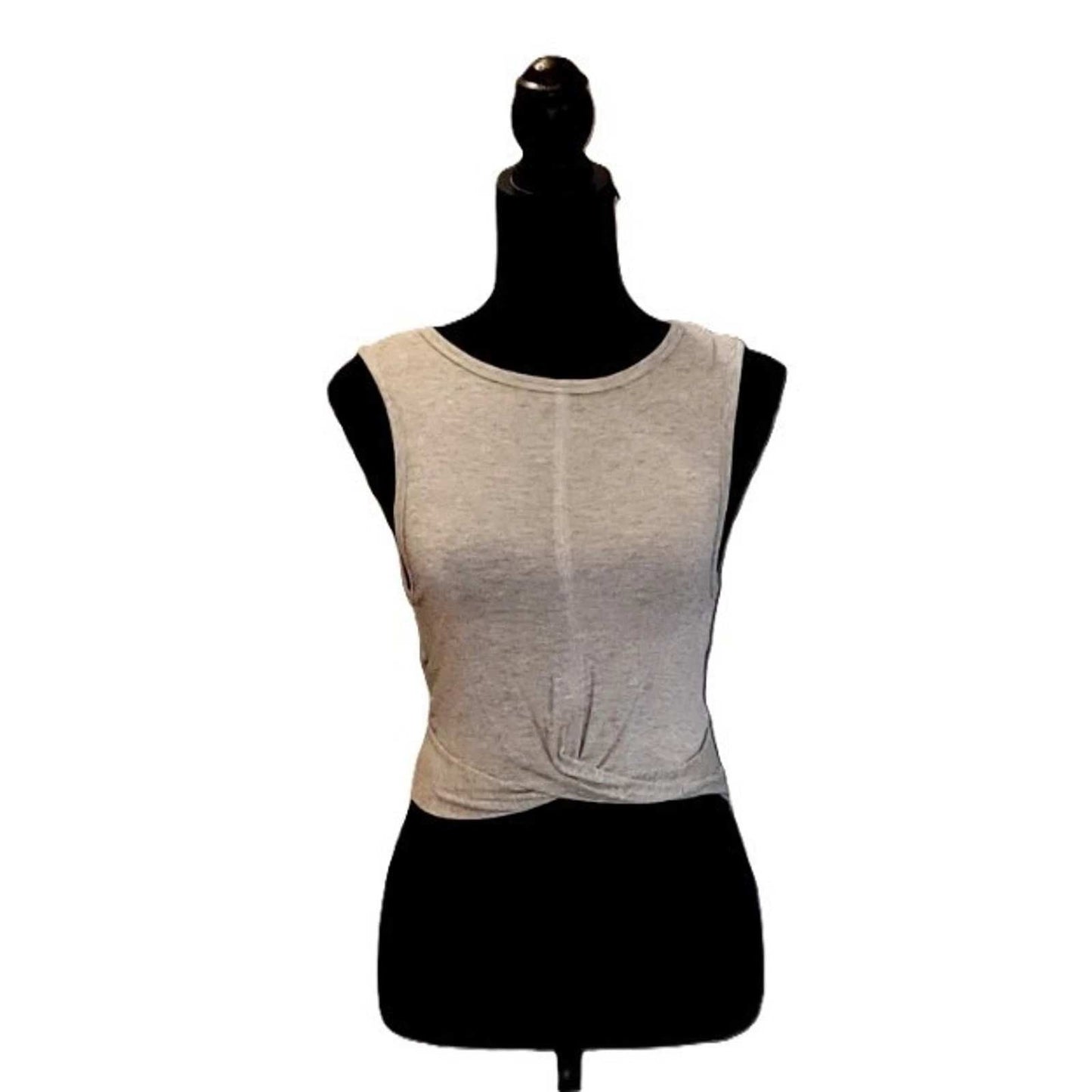 Mono B Heather Grey Twist Front Crop Tank Top Athleisure Workout Sleeveless