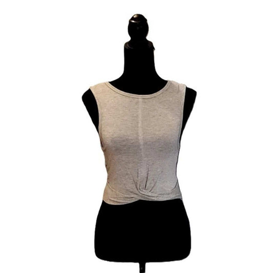 Mono B Heather Grey Twist Front Crop Tank Top Athleisure Workout Sleeveless