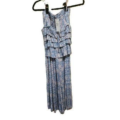 NWT Blue B 2 Piece Set Pants Outfit Denim Blue Paisley Boho Ruffle Smock