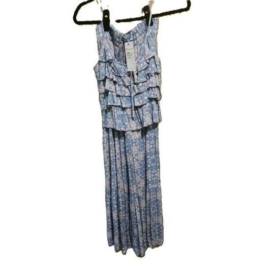 NWT Blue B 2 Piece Set Pants Outfit Denim Blue Paisley Boho Ruffle Smock