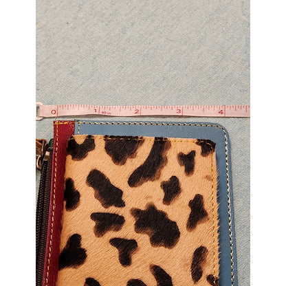 NWT Aria Leather Hair on Hide Leopard Print Wristlet Wallet Maximalist Clutch