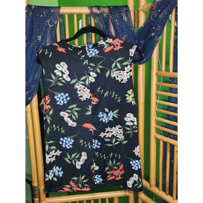 Harve Benard Black Floral Twist Knot Neck Sleeveless Blouse Women's Size XL