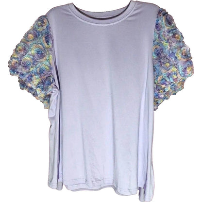 Lilac Tee Womens 3D Floral Textured Rosette Puff Sleeve Lavender Top 1XL