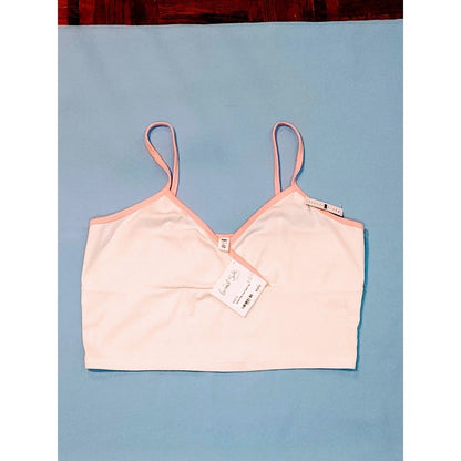White Cropped Cami Top with Pink Contrast Trim Surplice V-Neck Sleeveless