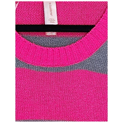 No Boundaries Juniors Large 11-13 Pink Grey Striped Knit Sweater Front Pocket