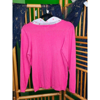 Kim Rogers Petite PL Pink Crewneck Sweater Faux Collar Polka Dot Layered Look