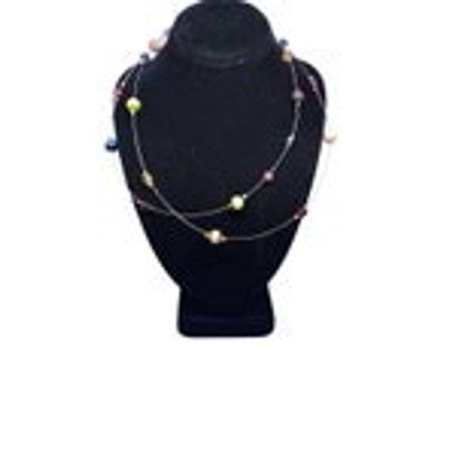 Multi Color Double Strand Beaded Costume Necklace Layered Chain Jewelry